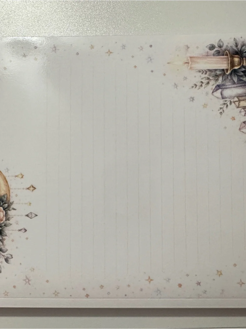 Starry Candle & Moon Floral Lined Notepad - White Background